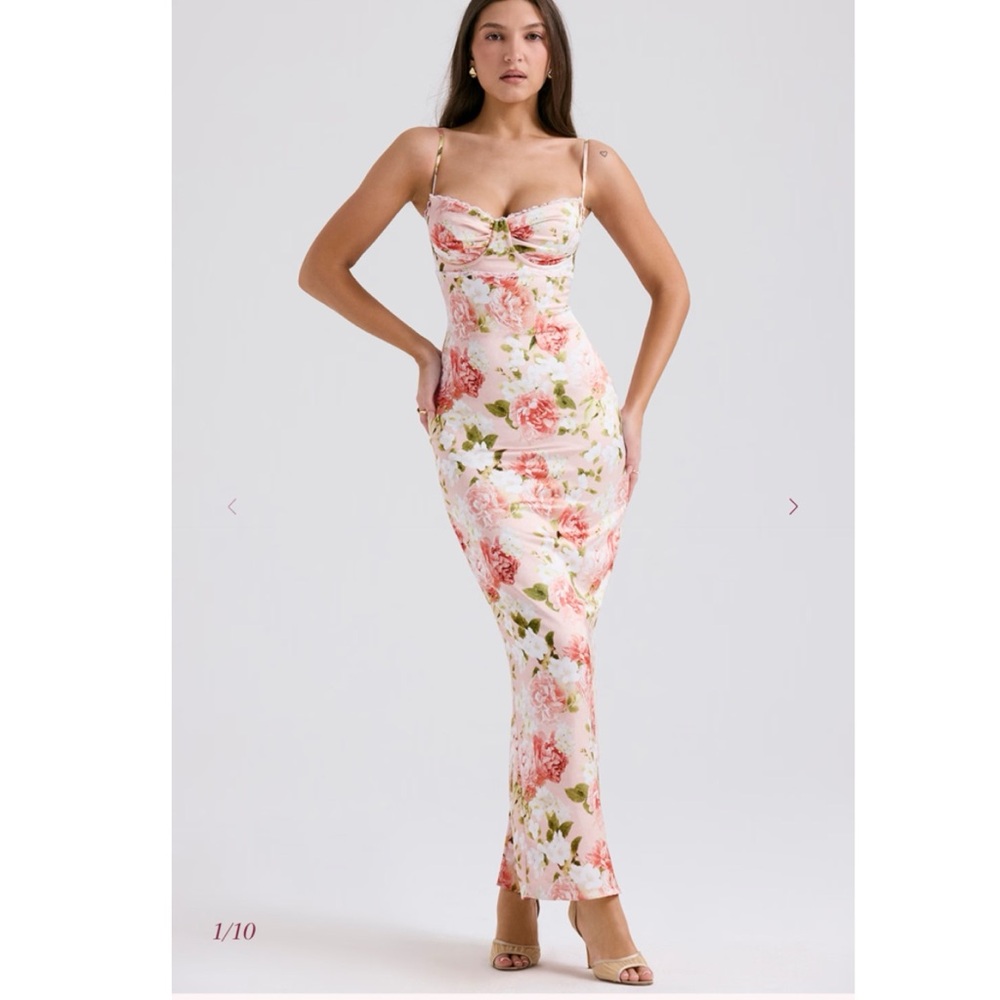 House of CB Josefina Pink Peony Satin Dress XS